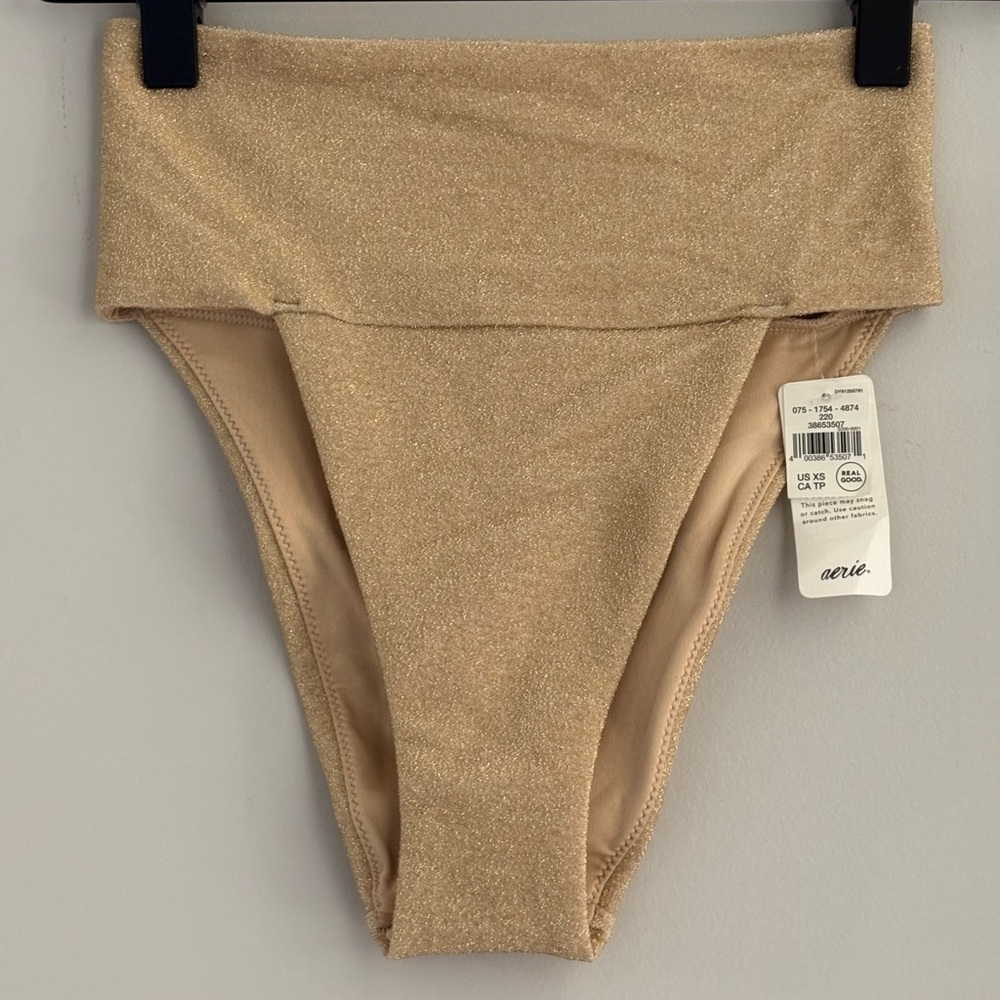 Aerie Gold Sparkle Banded Bikini Bottom XS